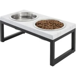 Frisco Marble Print Stainless Steel Double Elevated Dog Bowl -Pet Dog Shop 216017 PT2. AC SS1800 V1591020395