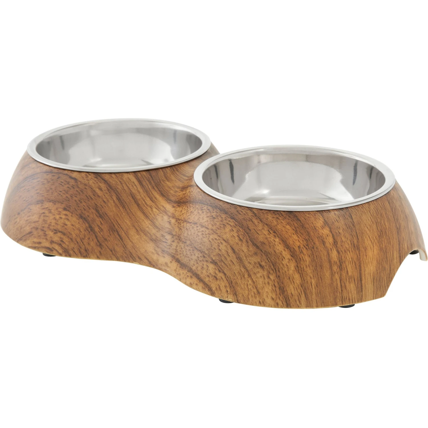 Frisco Double Stainless Steel Bowl, Wood Design 1 Frisco Double Stainless Steel Bowl, Wood Design
