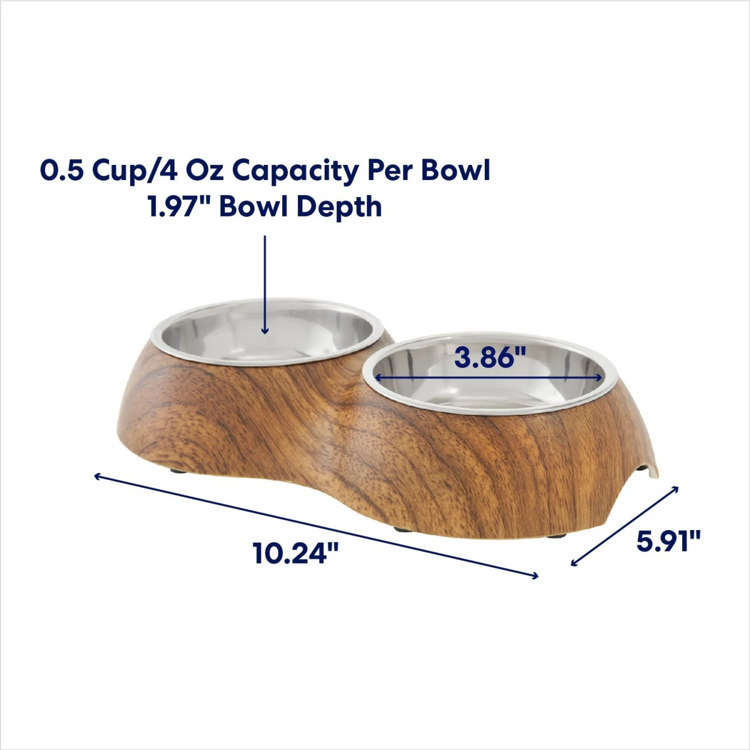 Frisco Double Stainless Steel Bowl, Wood Design 2 Frisco Double Stainless Steel Bowl, Wood Design - Image 2