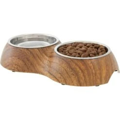 Frisco Double Stainless Steel Bowl, Wood Design 9 Frisco Double Stainless Steel Bowl, Wood Design -Pet Dog Shop 216068 PT2. AC SS1800 V1591021015