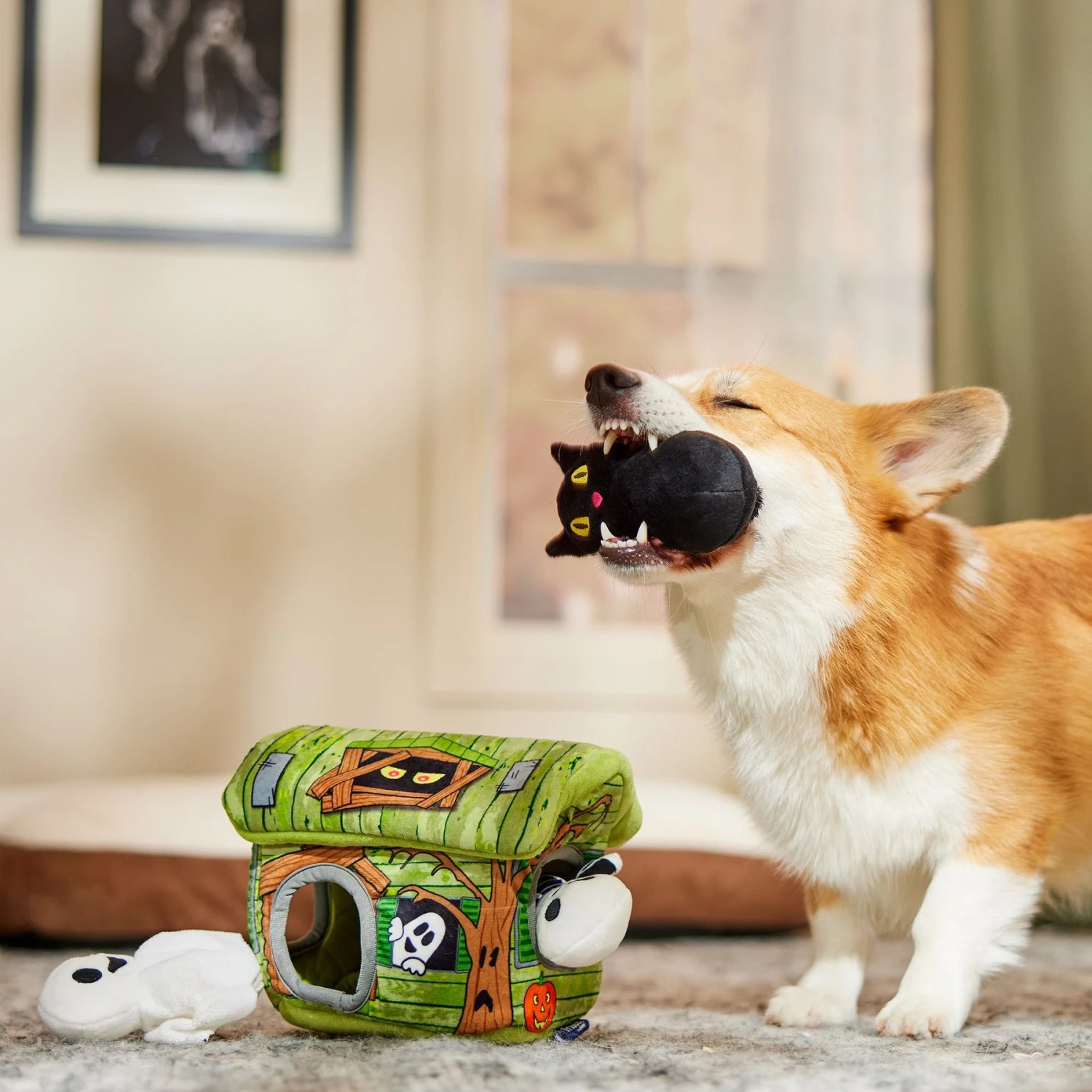 Frisco Halloween Haunted Shack Hide & Seek Puzzle Plush Squeaky Dog Toy 4 Frisco Halloween Haunted Shack Hide & Seek Puzzle Plush Squeaky Dog Toy - Image 4