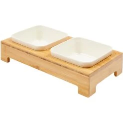 Frisco Square Melamine Dog & Cat Bowl Set With Bamboo Stand