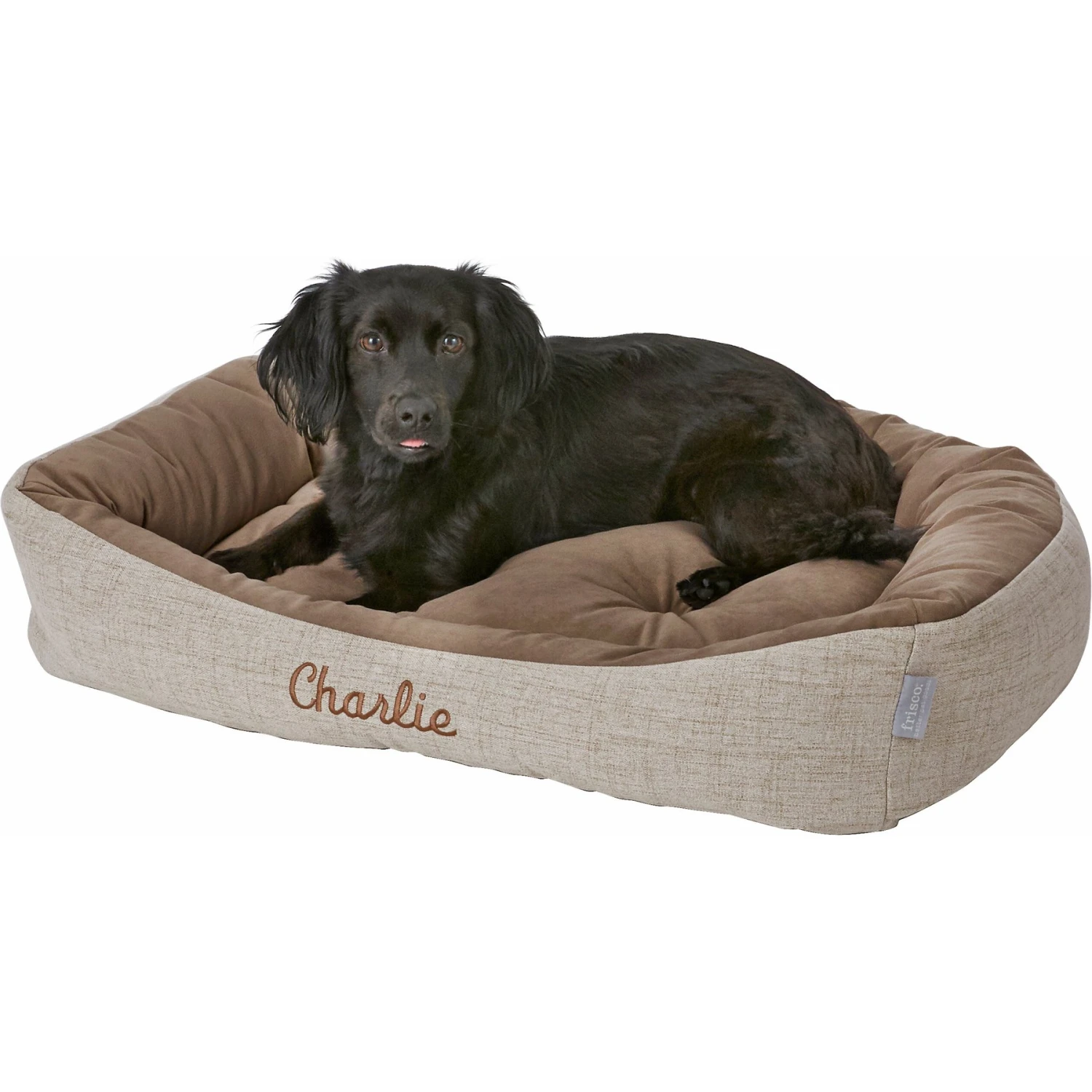 Frisco Rectangular Personalized Bolster Dog Bed W/Removable Cover, Beige, Large 2 Frisco Rectangular Personalized Bolster Dog Bed W/Removable Cover, Beige, Large - Image 2