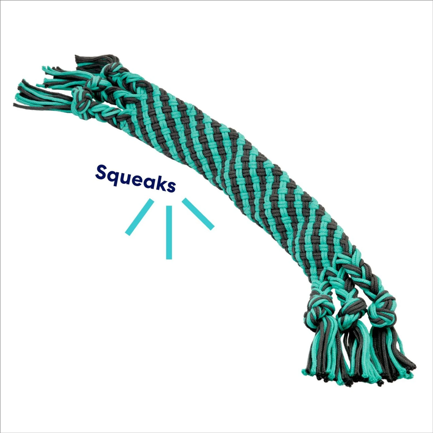 Frisco Flat Teal & Gray Braided Rope Squeaky Fetch Dog Toy 3 Frisco Flat Teal & Gray Braided Rope Squeaky Fetch Dog Toy - Image 3