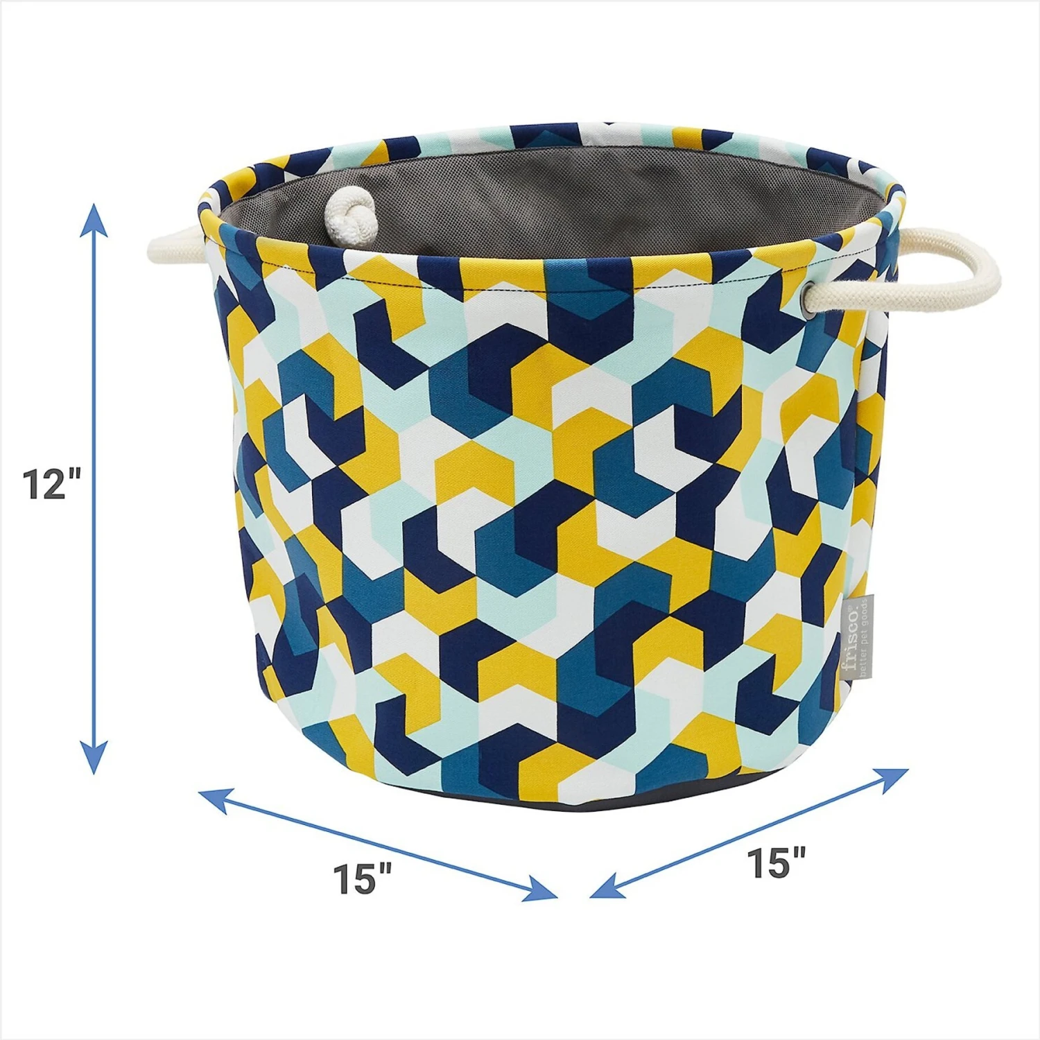 Frisco Round Collapsible Pet Toy Storage Bin, Yellow Geometric 3 Frisco Round Collapsible Pet Toy Storage Bin, Yellow Geometric - Image 3