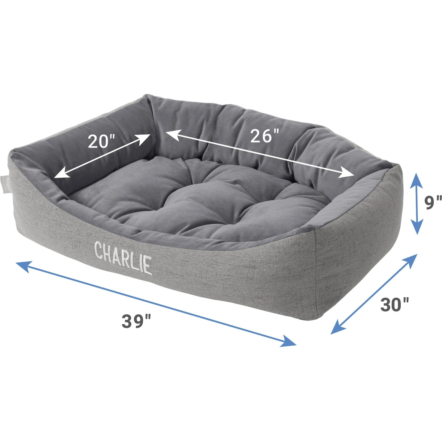 Frisco Rectangular Personalized Bolster Dog Bed W/Removable Cover, Dark Gray, X-Large 3 Frisco Rectangular Personalized Bolster Dog Bed W/Removable Cover, Dark Gray, X-Large - Image 3