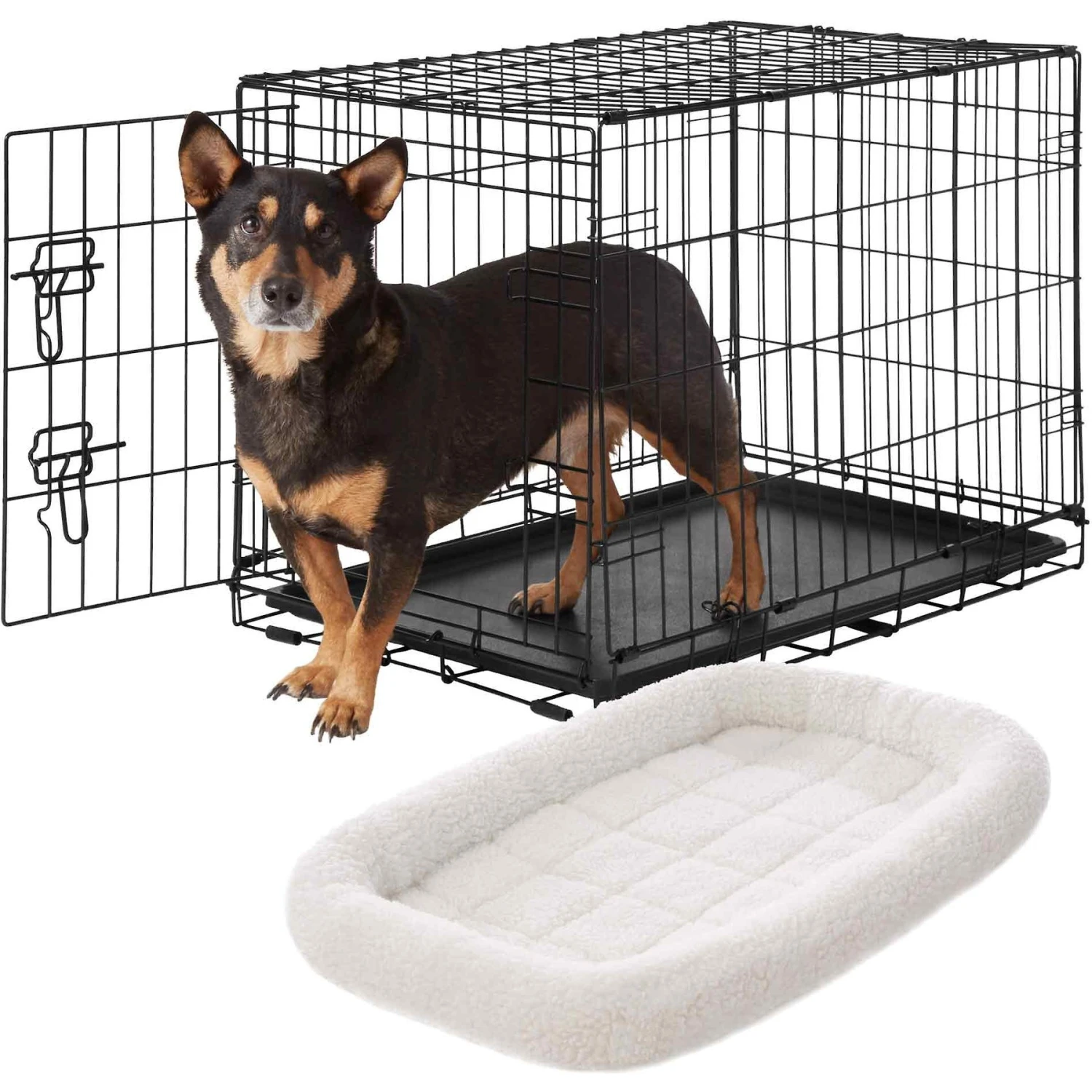 Frisco Fold & Carry Single Door Collapsible Wire Dog Crate & Frisco Quilted Dog Crate Mat 1 Frisco Fold & Carry Single Door Collapsible Wire Dog Crate & Frisco Quilted Dog Crate Mat