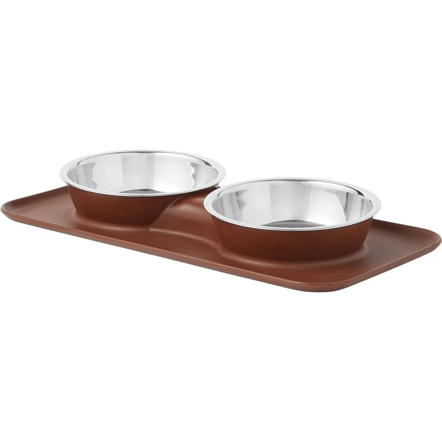 Frisco Silicone Stainless Steel Double Diner Dog & Cat Bowl, Brown 1 Frisco Silicone Stainless Steel Double Diner Dog & Cat Bowl, Brown