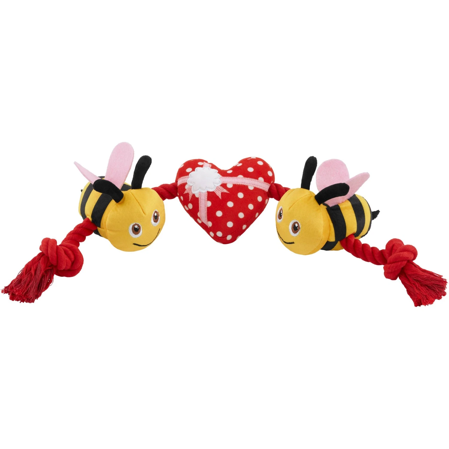 Frisco Valentine Bee Mine Plush With Rope Squeaky Dog Toy 1 Frisco Valentine Bee Mine Plush With Rope Squeaky Dog Toy
