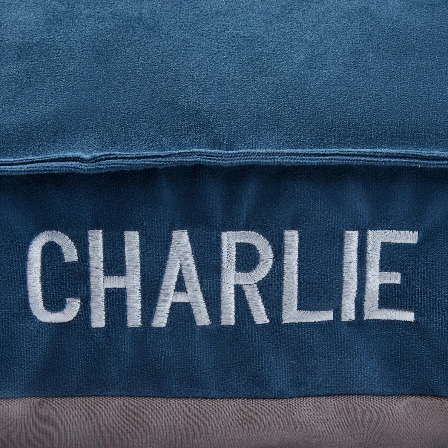 Frisco Personalized Navy Bolstered Bed With Navy Check Bolster, X-Large 4 Frisco Personalized Navy Bolstered Bed With Navy Check Bolster, X-Large - Image 4