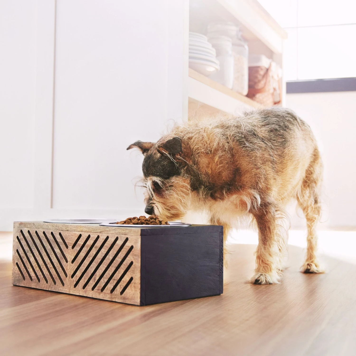 Frisco Premium Wood Elevated Stainless Steel Double Diner Dog & Cat Bowl, Black, 3 Cup 3 Frisco Premium Wood Elevated Stainless Steel Double Diner Dog & Cat Bowl, Black, 3 Cup - Image 3