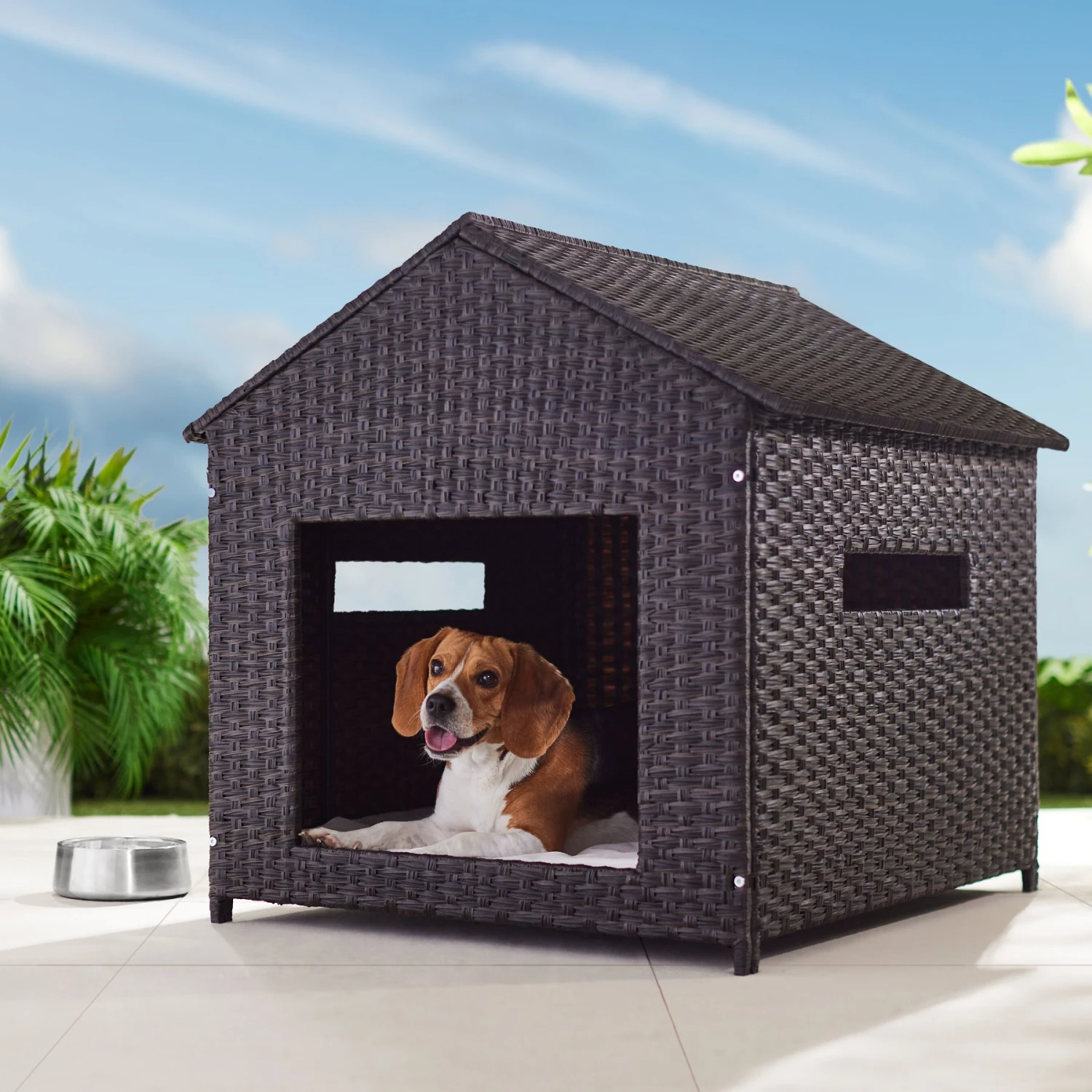 Frisco Outdoor Wicker Dog House & Bed 1 Frisco Outdoor Wicker Dog House & Bed