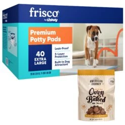 Frisco Premium Extra Large Dog Training & Potty Pads & American Journey Peanut Butter Recipe Grain-Free Oven Baked Crunchy Biscuit Dog Treats