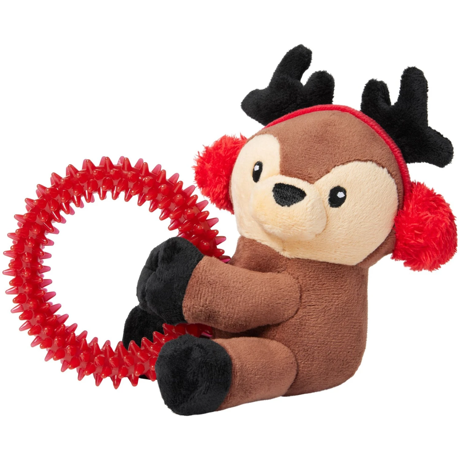 Frisco Holiday Reindeer Plush With TPR Ring Squeaky Puppy Toy 1 Frisco Holiday Reindeer Plush With TPR Ring Squeaky Puppy Toy