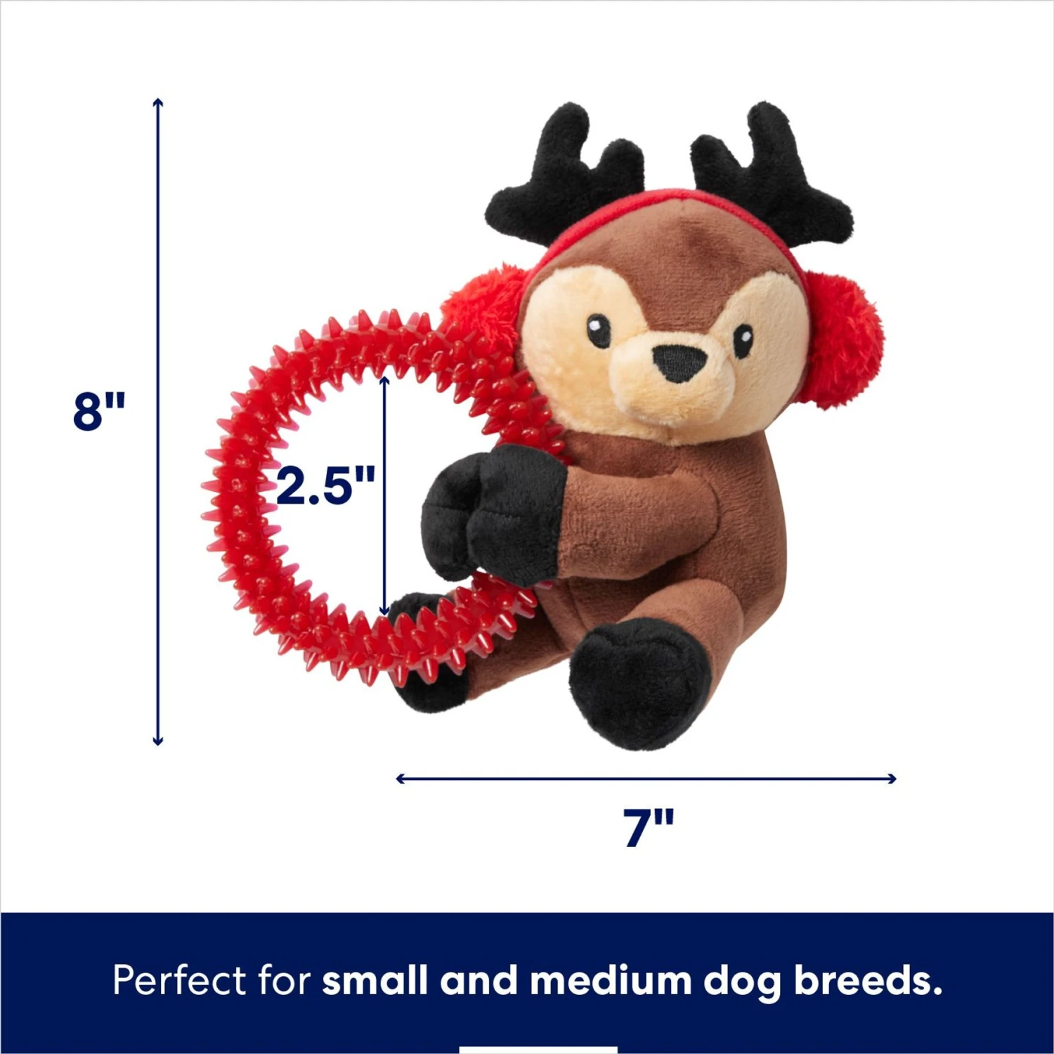 Frisco Holiday Reindeer Plush With TPR Ring Squeaky Puppy Toy 2 Frisco Holiday Reindeer Plush With TPR Ring Squeaky Puppy Toy - Image 2