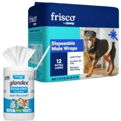 Vetnique Labs Glandex Wipes Rear End Anal Gland Cleansing & Deodorizing Hygienic Rear End Boot The Scoot Dog & Cat Wipes & Frisco Disposable Male Dog Wraps