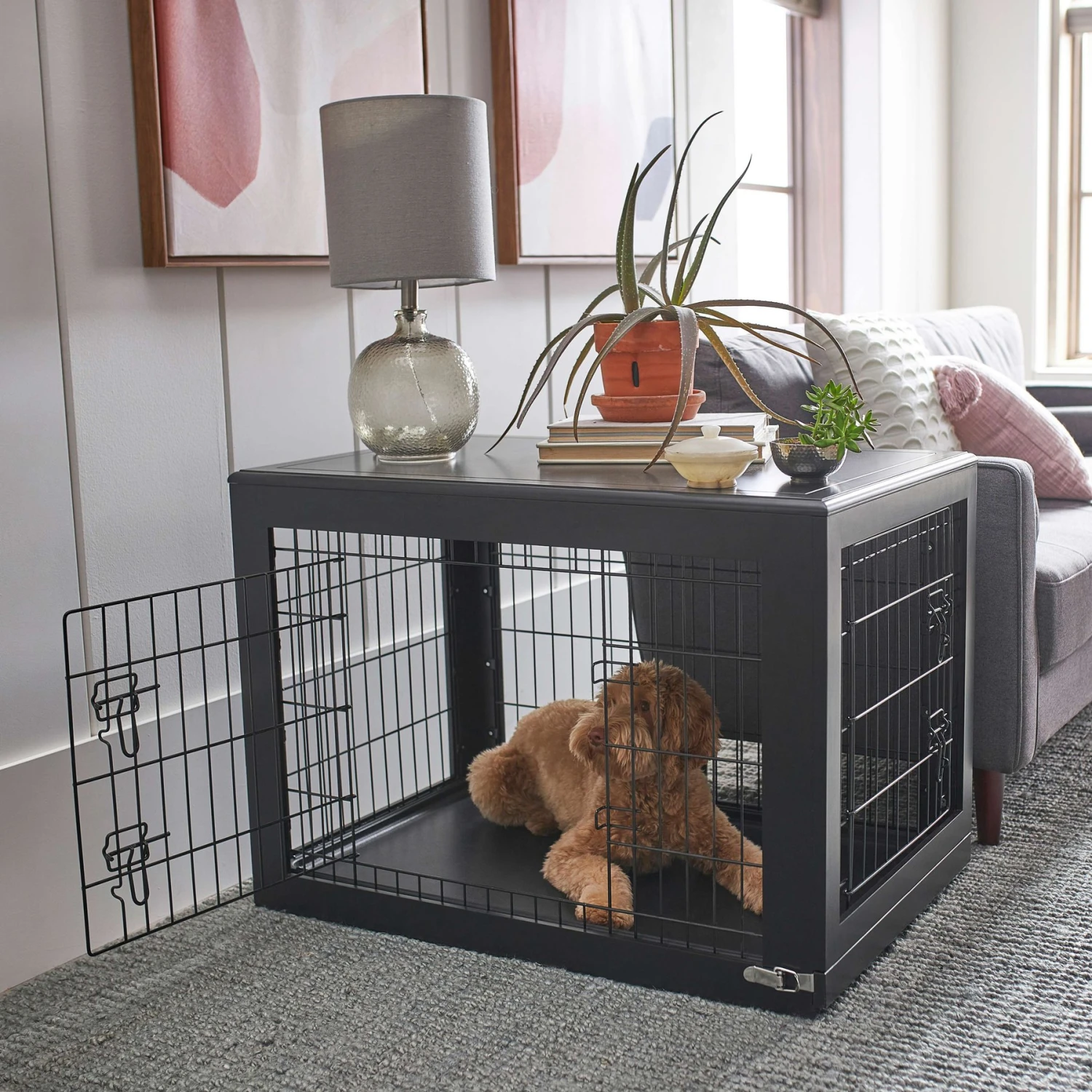 Frisco Double Door Furniture Style Dog Crate, Black & Frisco Swirl Dog Crate Mat 5 Frisco Double Door Furniture Style Dog Crate, Black & Frisco Swirl Dog Crate Mat - Image 5